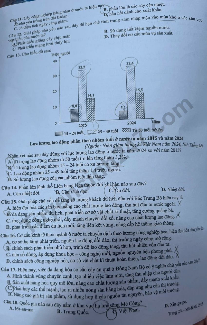 Tron bo dap an de thi tot nghiep THPT 2026 mon Dia - Ma de 0913
