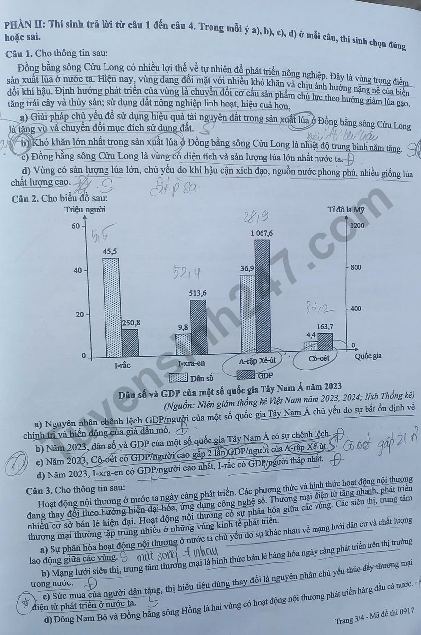 Dap an de thi tot nghiep THPT 2026 mon Dia - Tat ca ma de