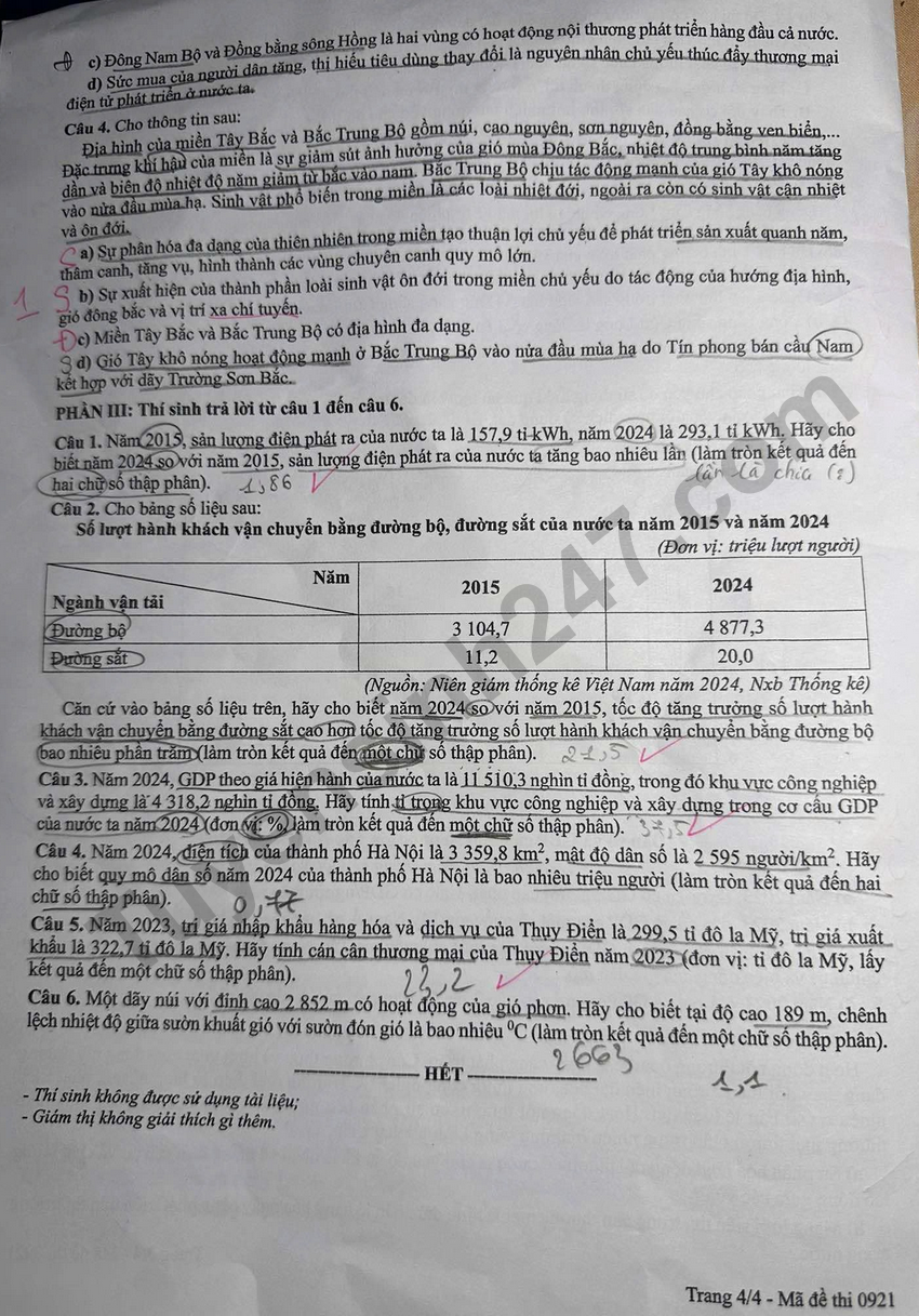 Dap an mon Dia ky thi tot nghiep THPT 2026 ma de 0921