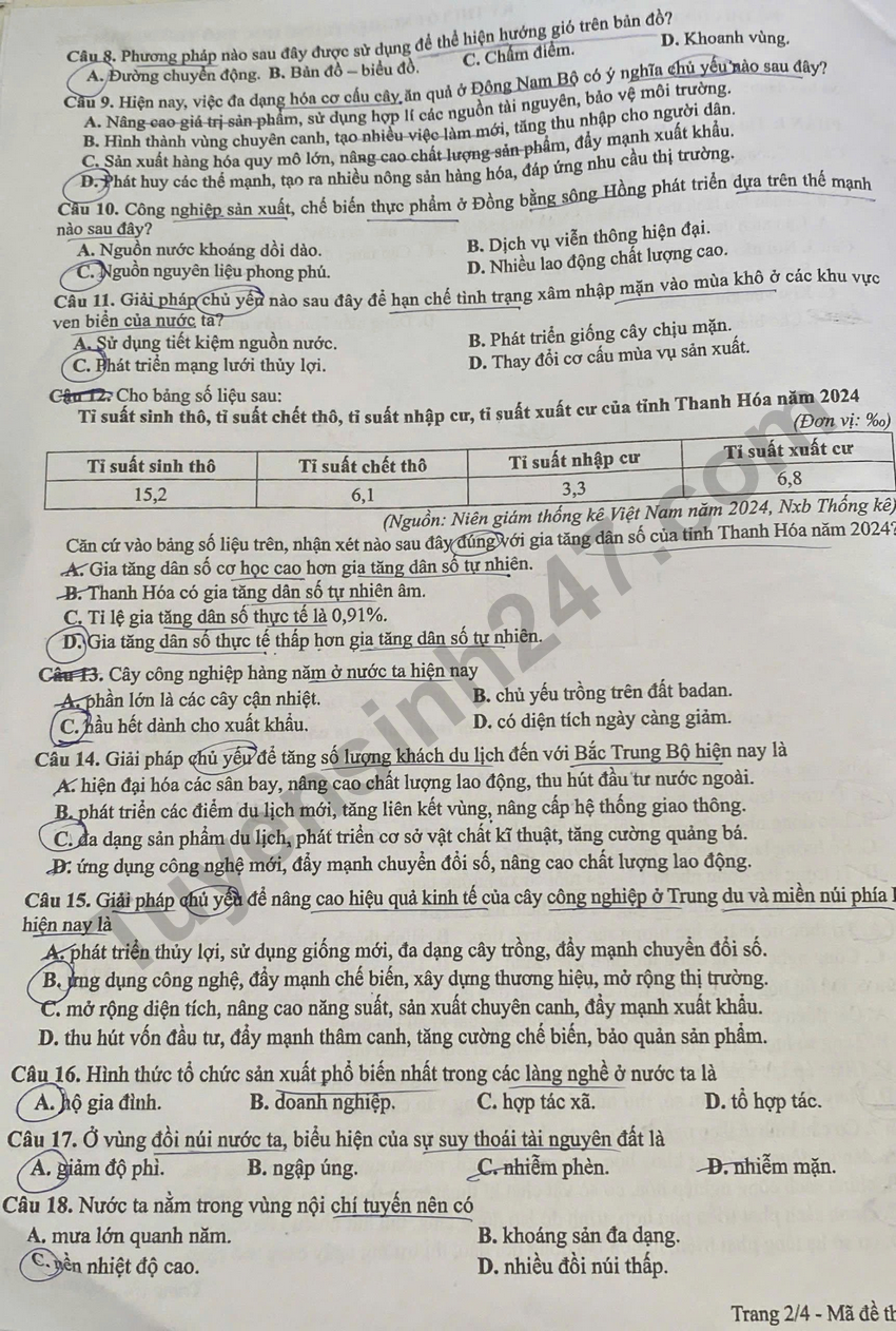 Dap an de thi mon Dia - Ma de 0937 tot nghiep THPT 2026