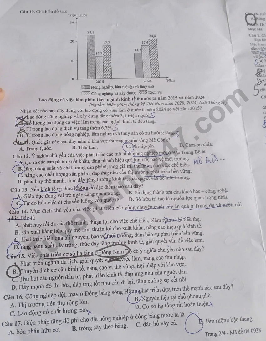 Giai chi tiet va Dap an de thi tot nghiep THPT 2026 mon Dia - Ma de 0938