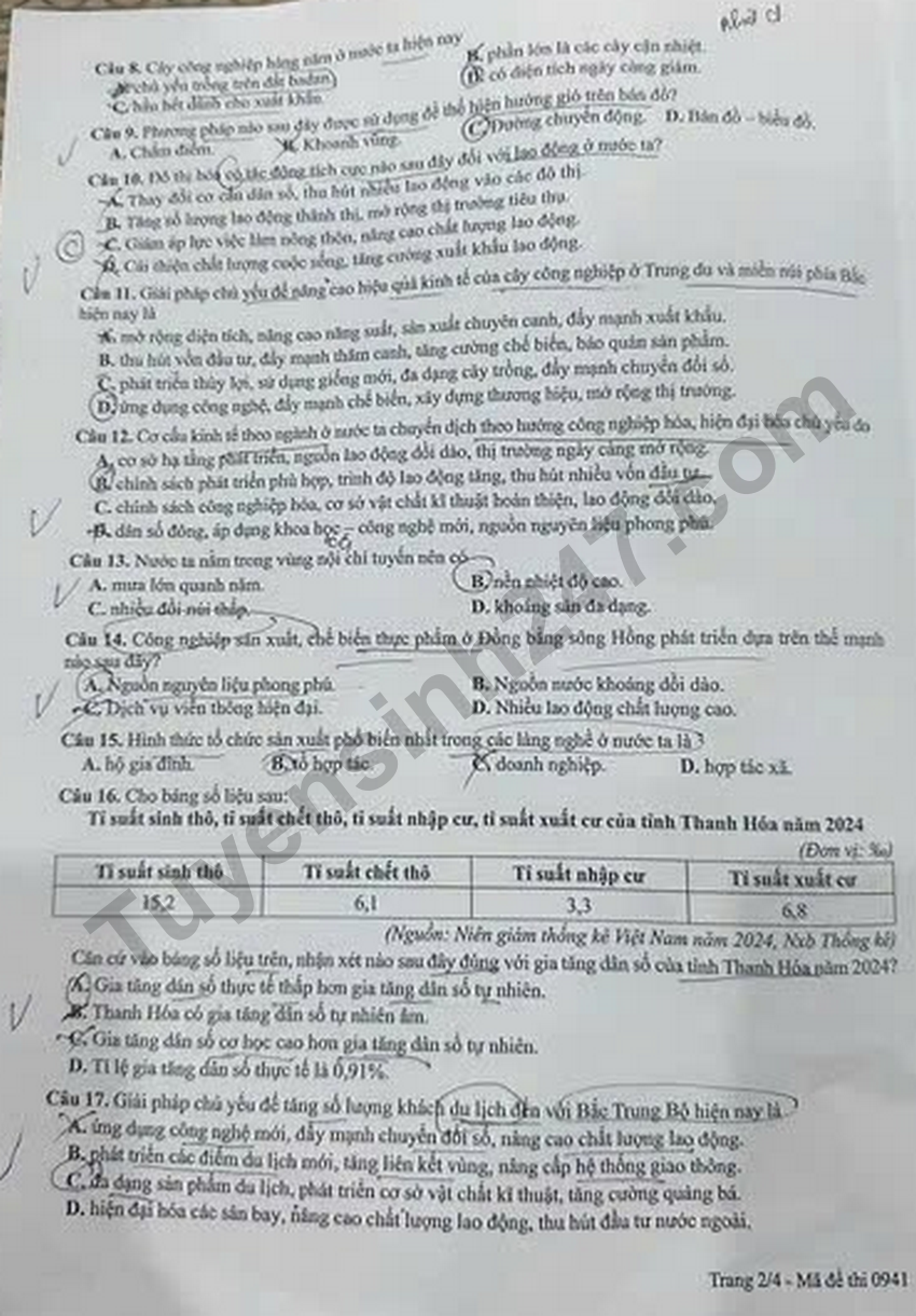 Tron bo dap an de thi tot nghiep THPT 2026 mon Dia - Ma de 0941
