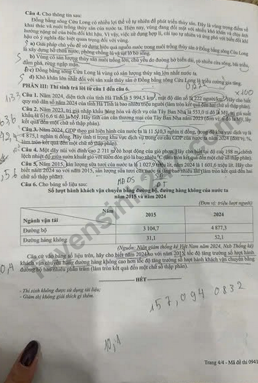 Tron bo dap an de thi tot nghiep THPT 2026 mon Dia - Ma de 0941