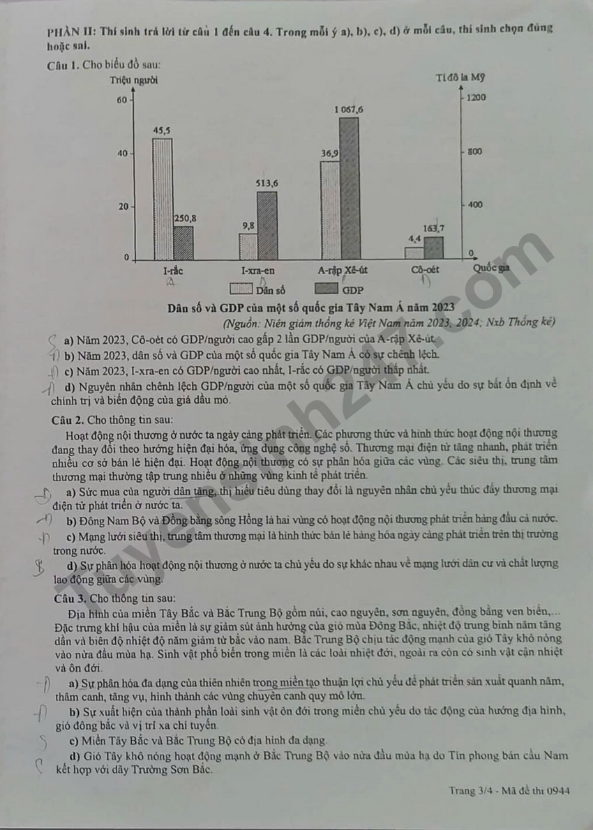 Xem dap an de thi tot nghiep THPT 2026 mon Dia ma de 0944