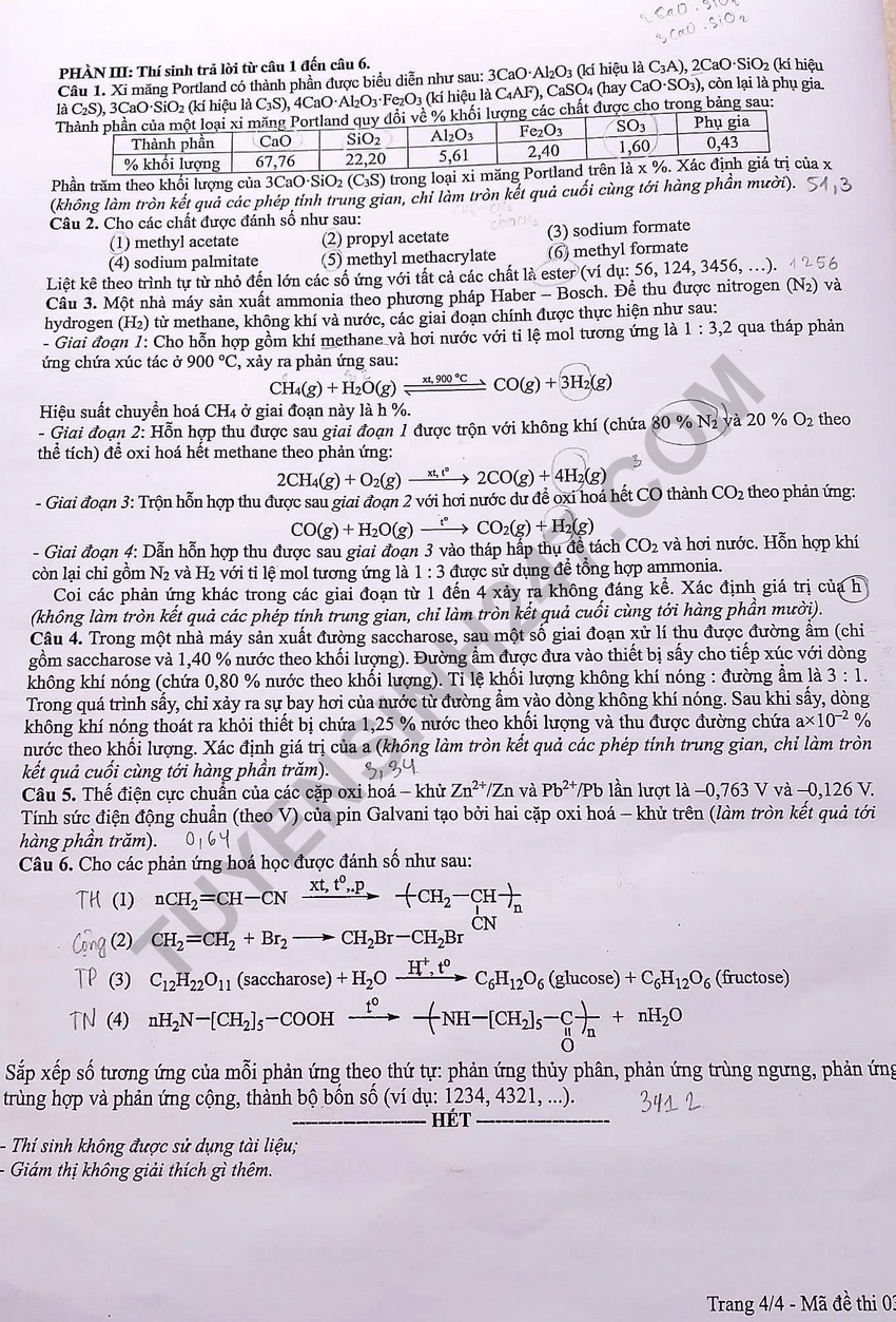 Giai chi tiet va Dap an de thi tot nghiep THPT 2026 mon Hoa - Ma de 0313