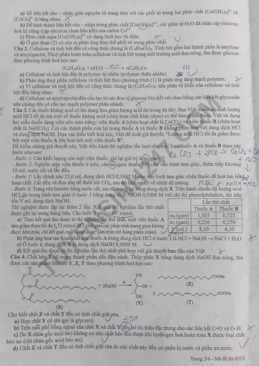 Dap an de thi tot nghiep THPT 2026 mon Hoa - Ma de 0315 nhanh va chinh xac