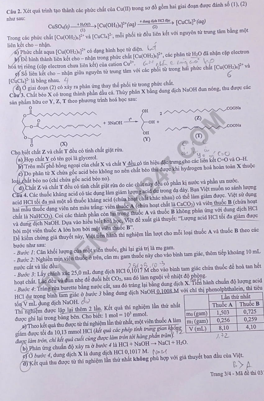 Tron bo dap an de thi tot nghiep THPT 2026 mon Hoa - Ma de 0316
