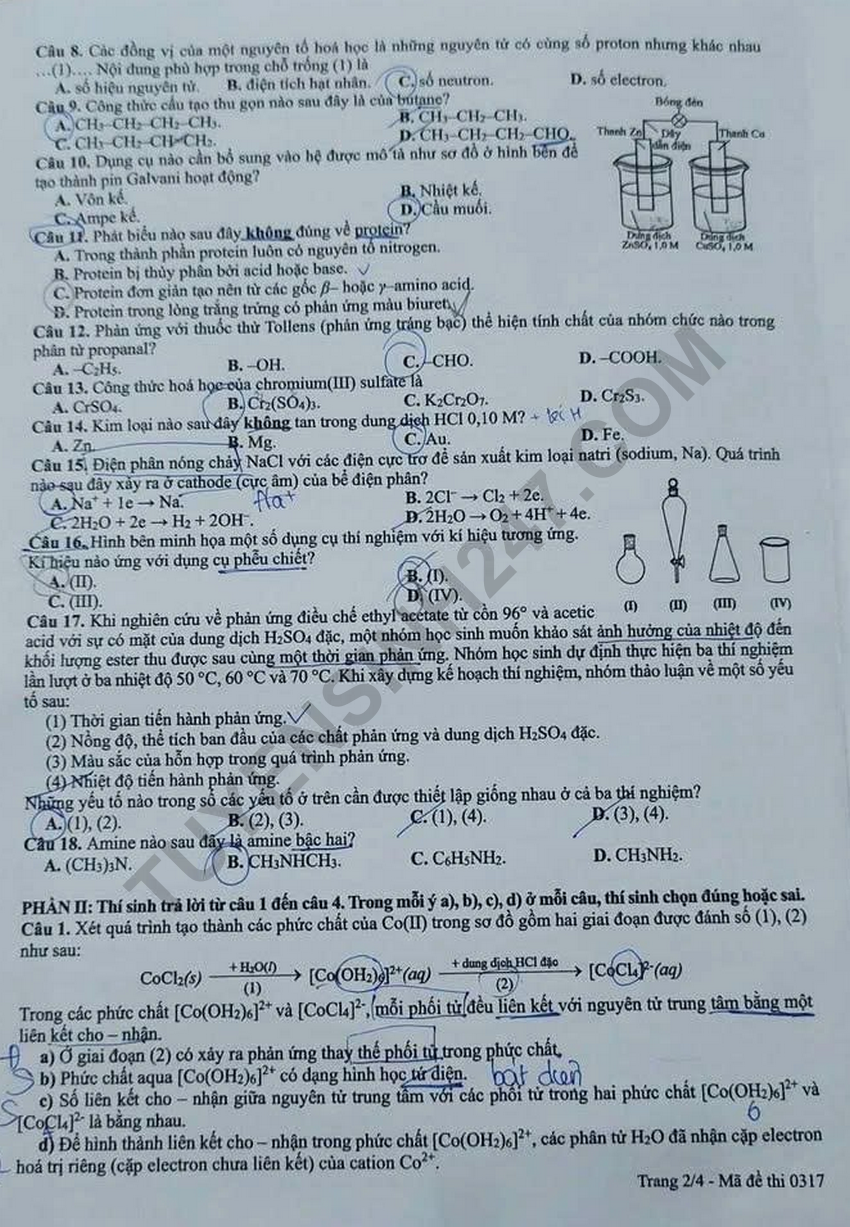 Dap an mon Hoa thi tot nghiep THPT 2026 - Ma de 0317