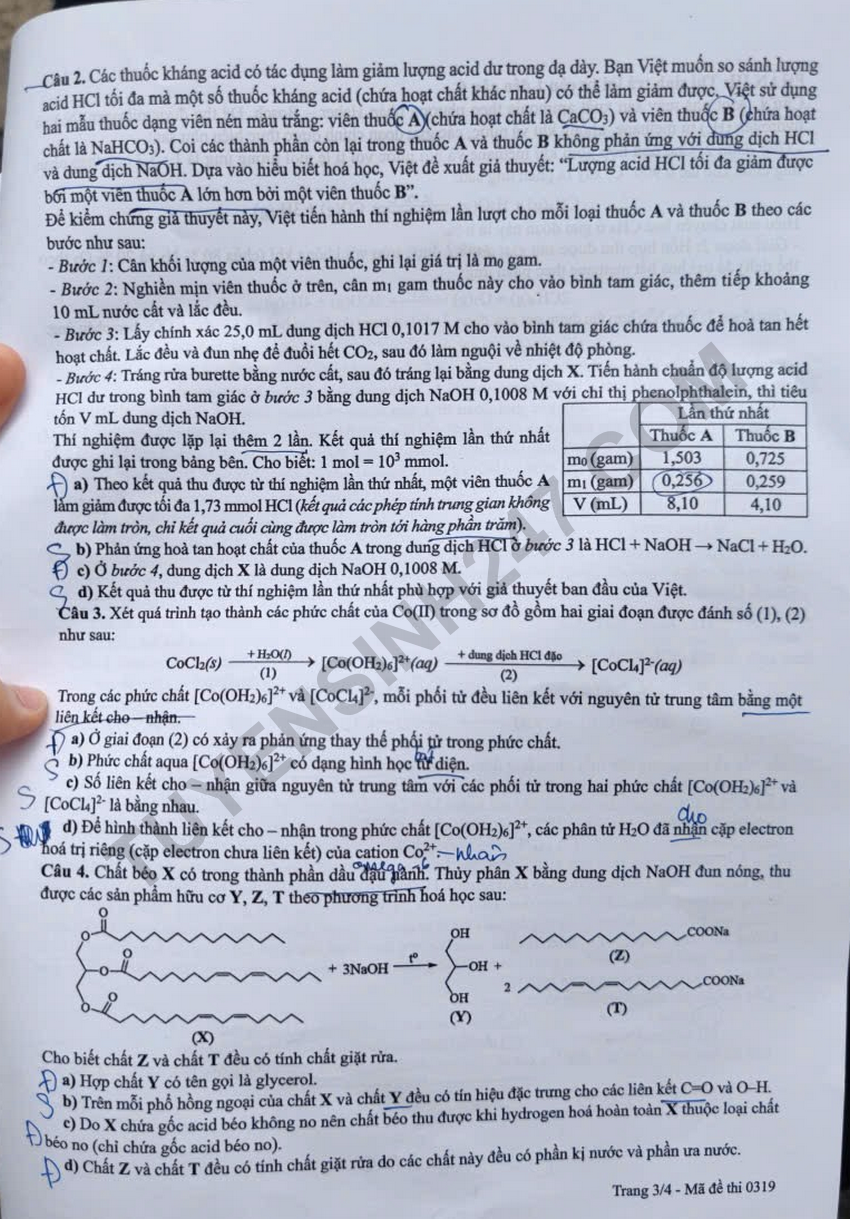 Xem dap an de thi tot nghiep THPT 2026 mon Hoa ma de 0319