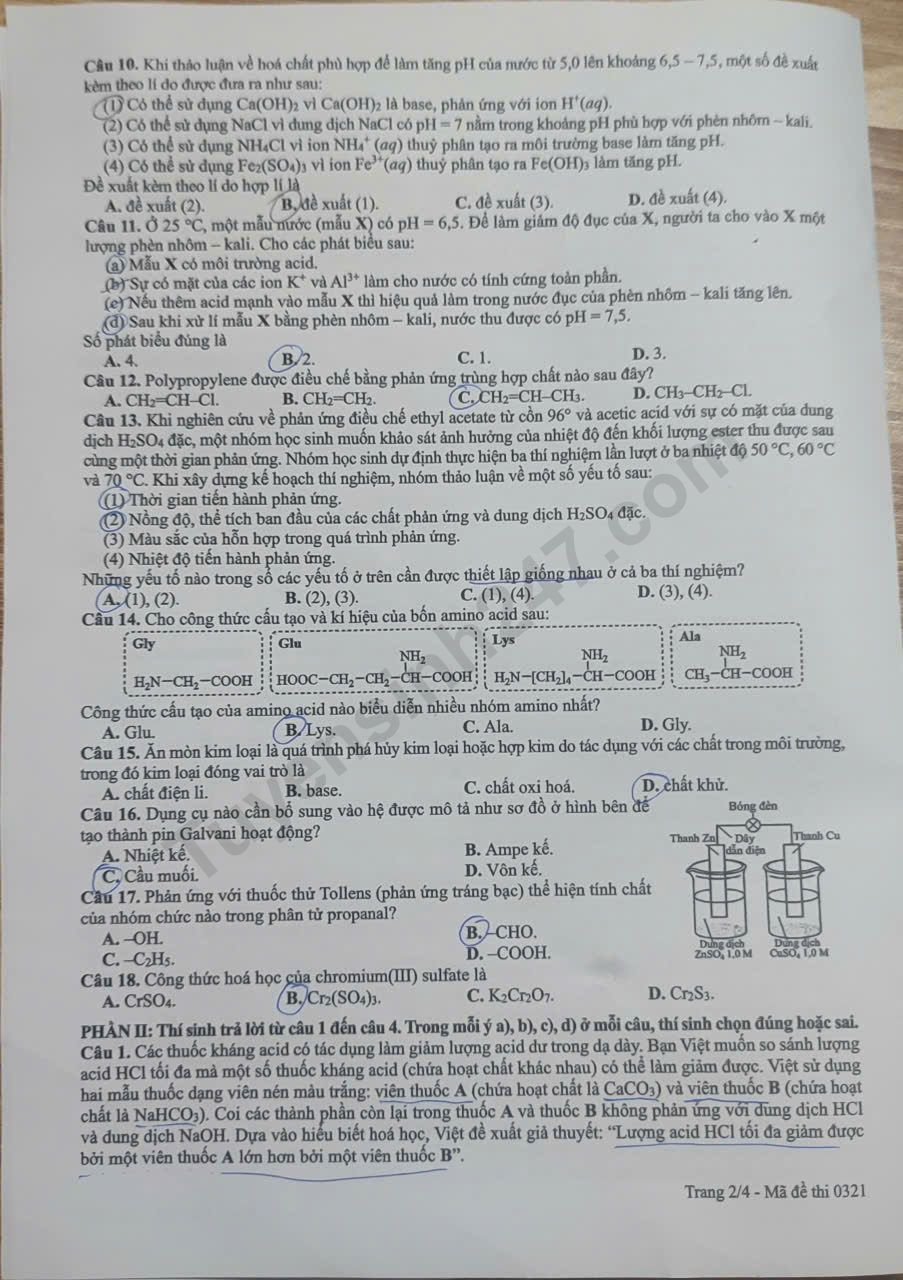 De thi va dap an mon Hoa tot nghiep THPT 2026 - Ma de 0321