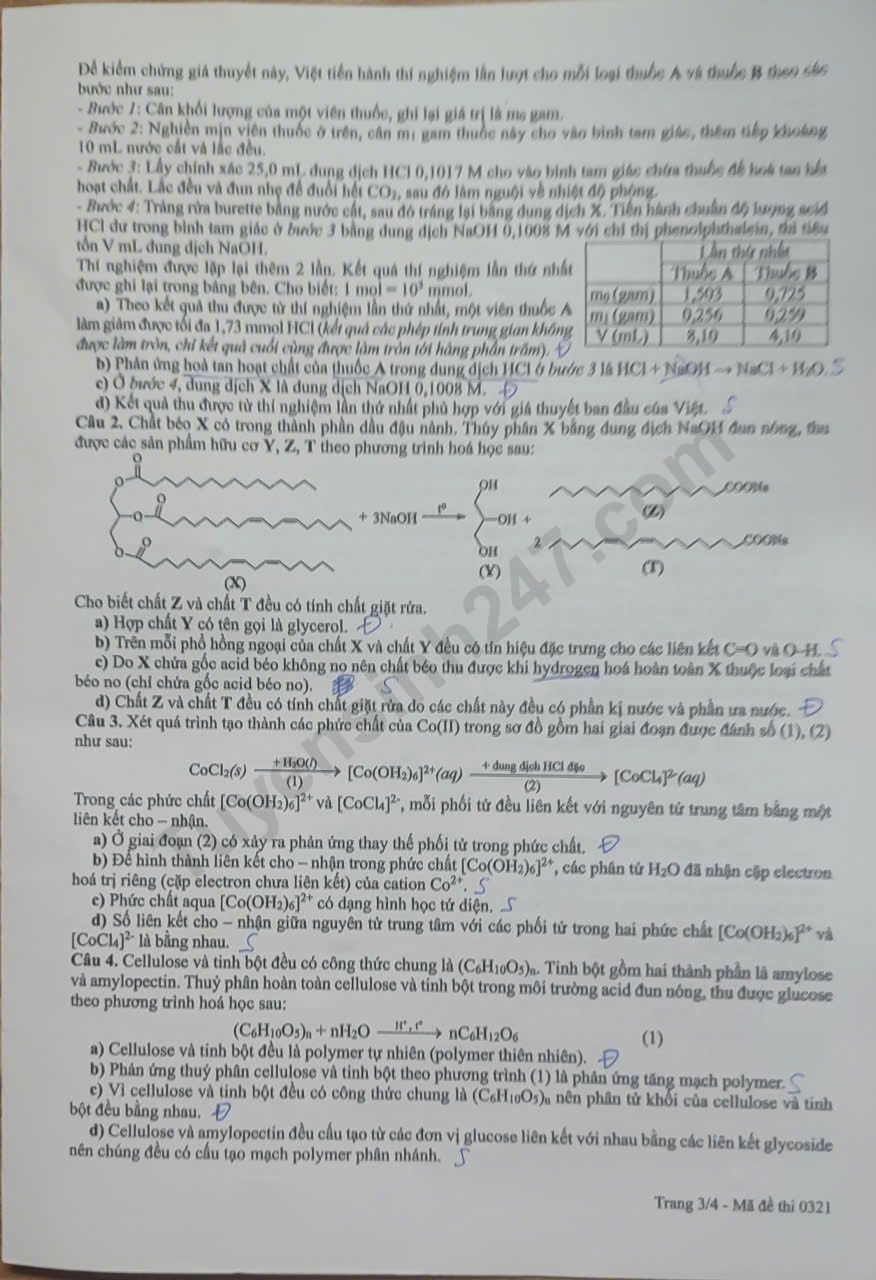 De thi va dap an mon Hoa tot nghiep THPT 2026 - Ma de 0321