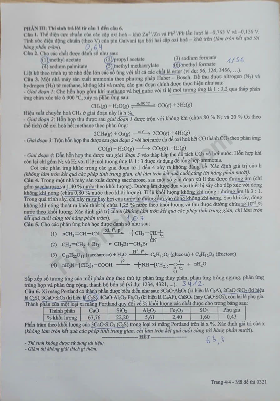 De thi va dap an mon Hoa tot nghiep THPT 2026 - Ma de 0321