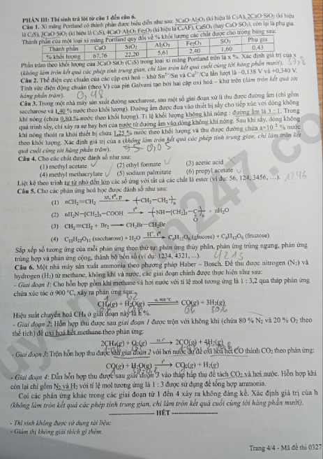 De thi tot nghiep THPT 2026 mon Hoa ma de 0327 co dap an