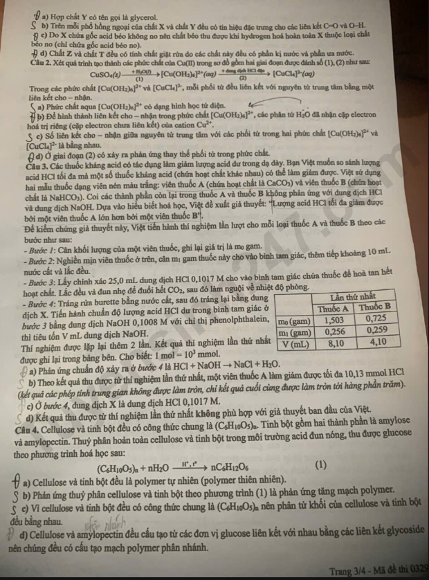 Full dap an de thi tot nghiep THPT 2026 mon Hoa - Ma de 0329