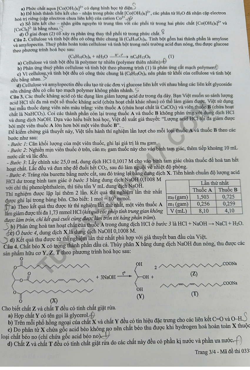 De thi va dap an de thi tot nghiep THPT 2026 mon Hoa - Ma de 0338