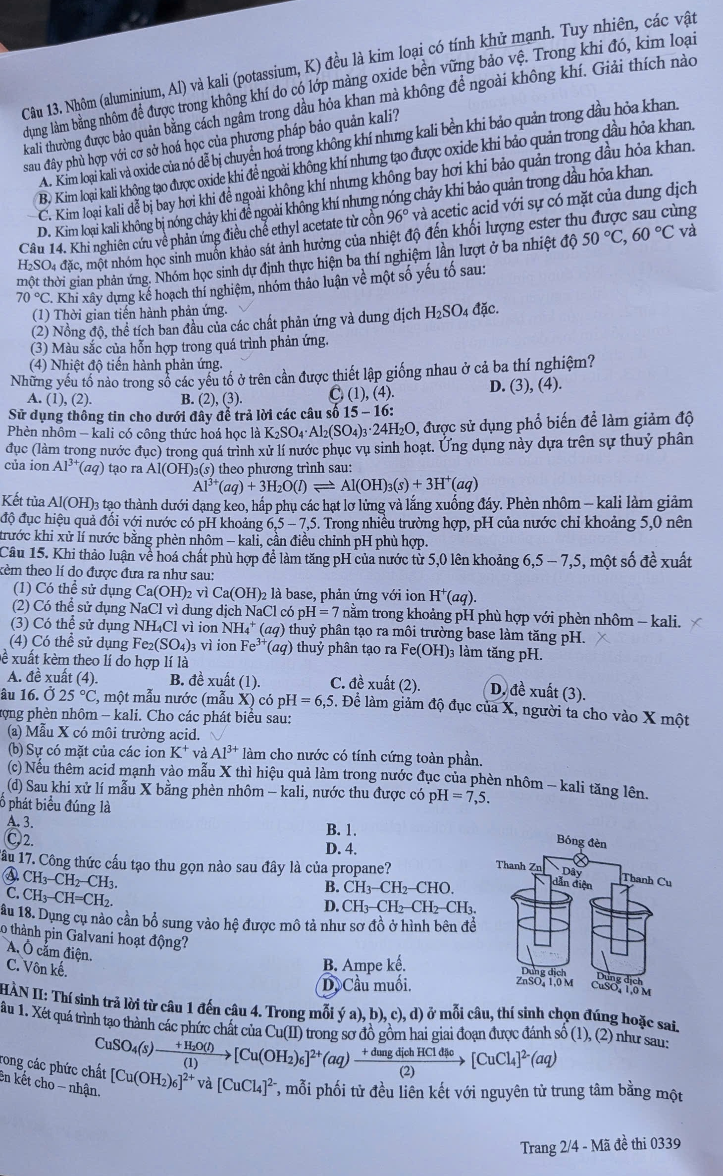 Xem dap an de thi tot nghiep THPT 2026 mon Hoa - Ma de 0339