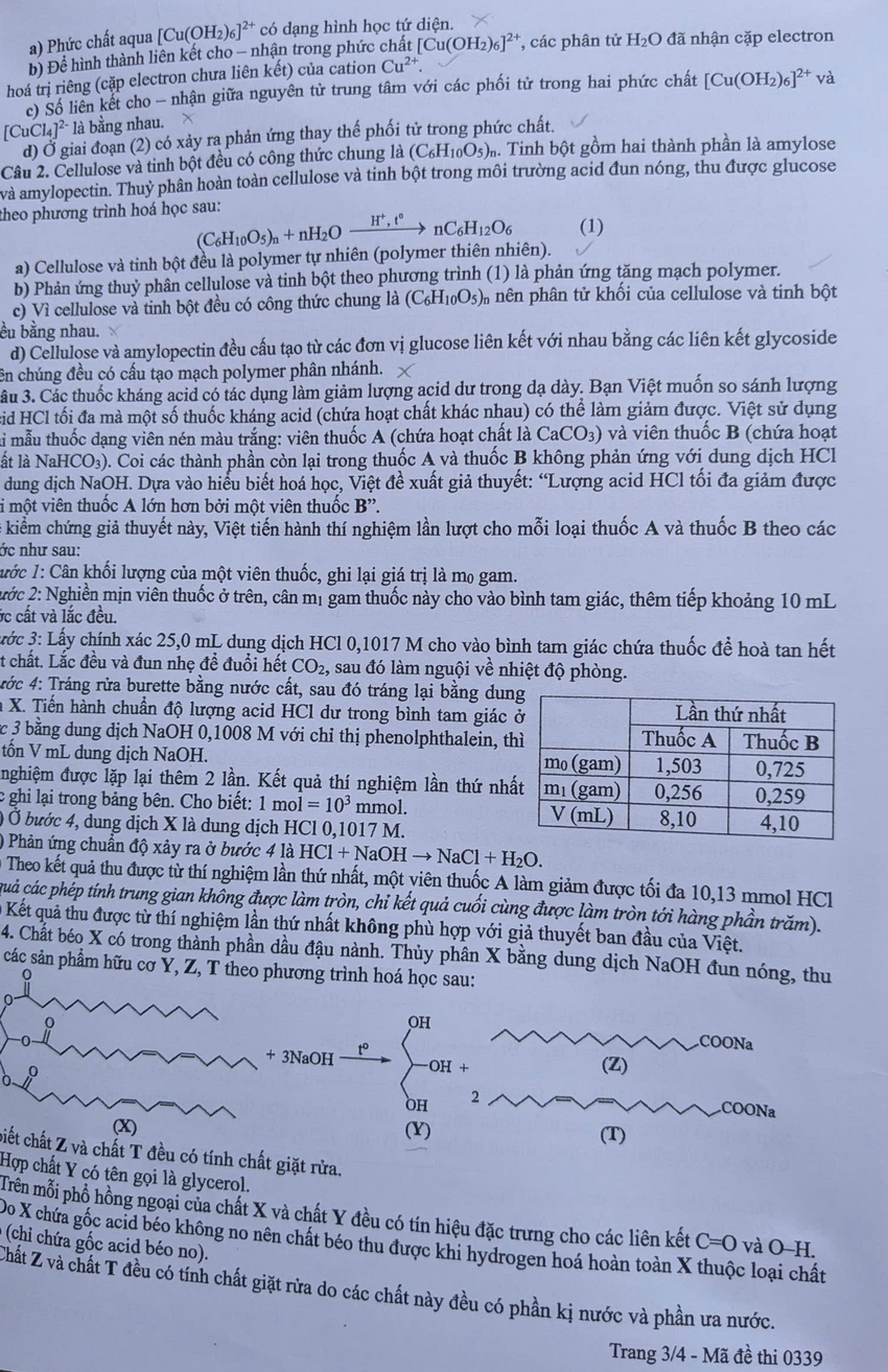 Xem dap an de thi tot nghiep THPT 2026 mon Hoa - Ma de 0339