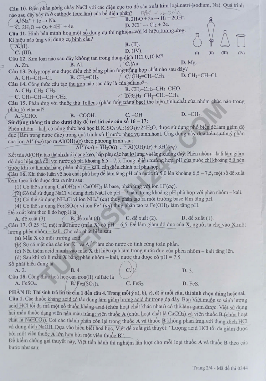 Dap an de thi tot nghiep THPT 2026 mon Hoa - Ma de 0337
