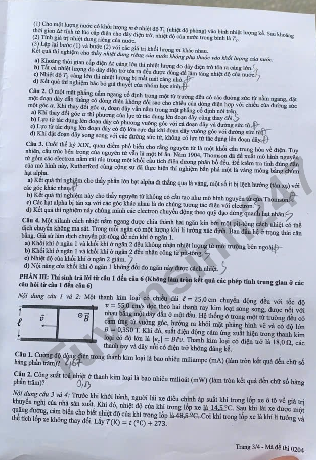 Dap an mon Ly ky thi tot nghiep THPT 2026 ma de 0204