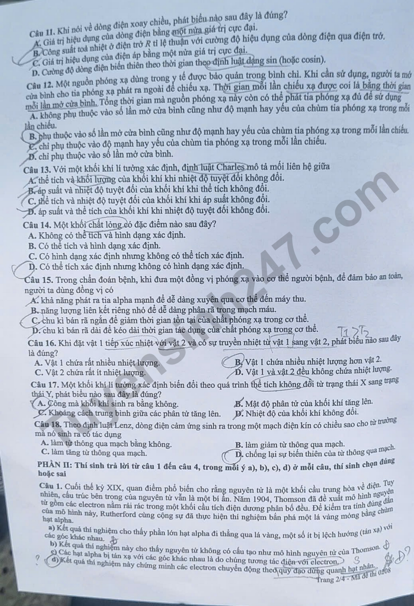 Dap an moi nhat de thi tot nghiep THPT 2026 mon Ly ma de 0208