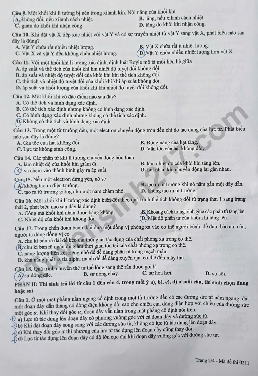 Doi chieu dap an de thi tot nghiep THPT 2026 mon Ly - Ma de 0211