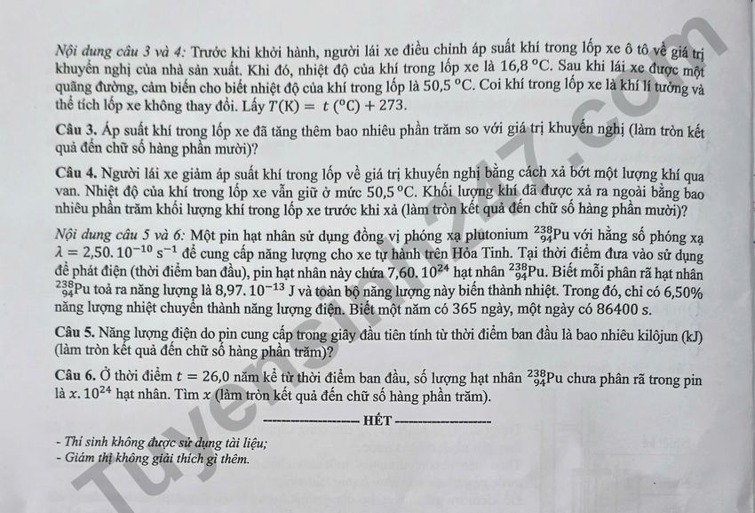 Doi chieu dap an de thi tot nghiep THPT 2026 mon Ly - Ma de 0211