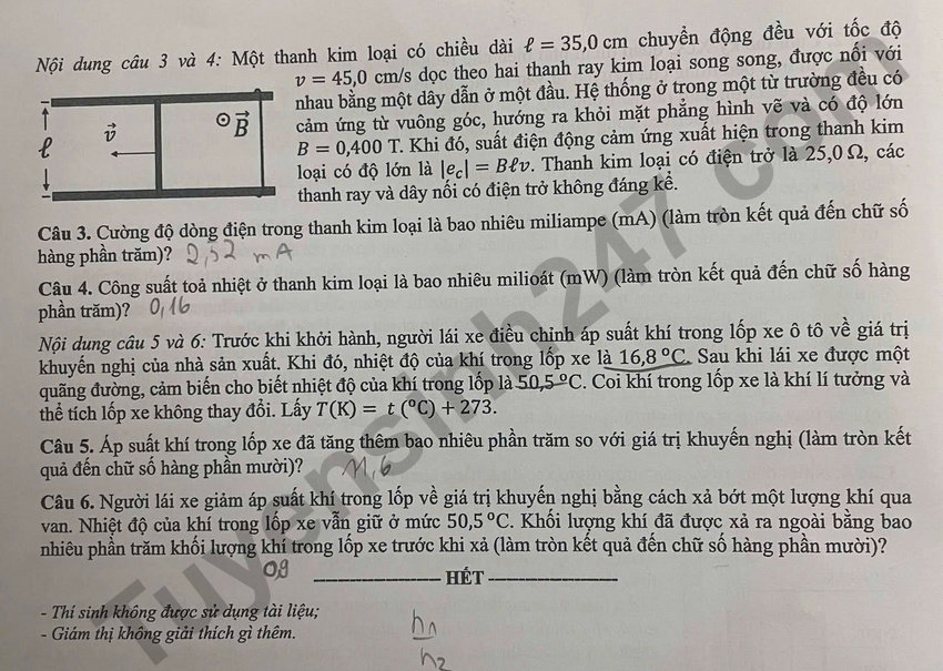 Day du dap an de thi mon Ly tot nghiep THPT 2026 - Ma de 0213