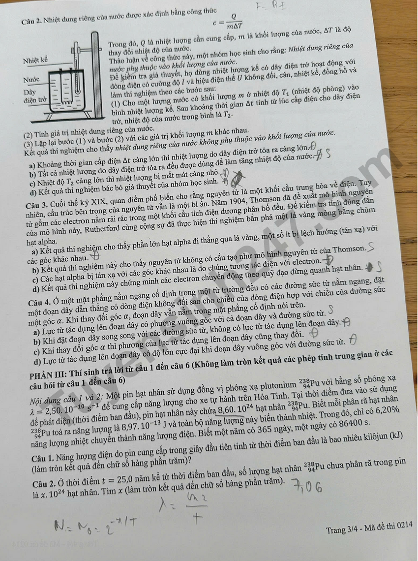 Dap an de thi tot nghiep THPT 2026 mon Ly - Ma de 0214