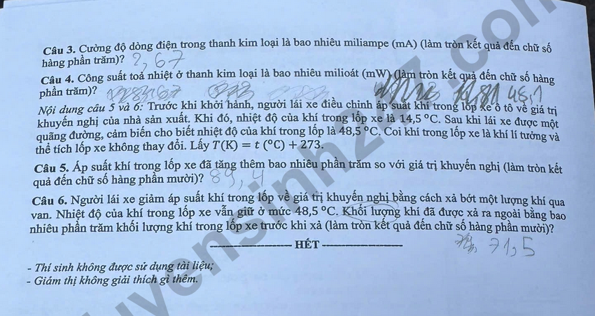 Tra cuu dap an de thi tot nghiep THPT 2026 mon Ly - Ma de 0216