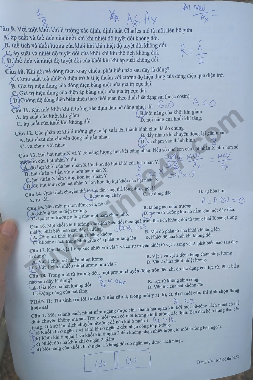Dap an de thi tot nghiep THPT 2026 mon Ly - Ma de 0222