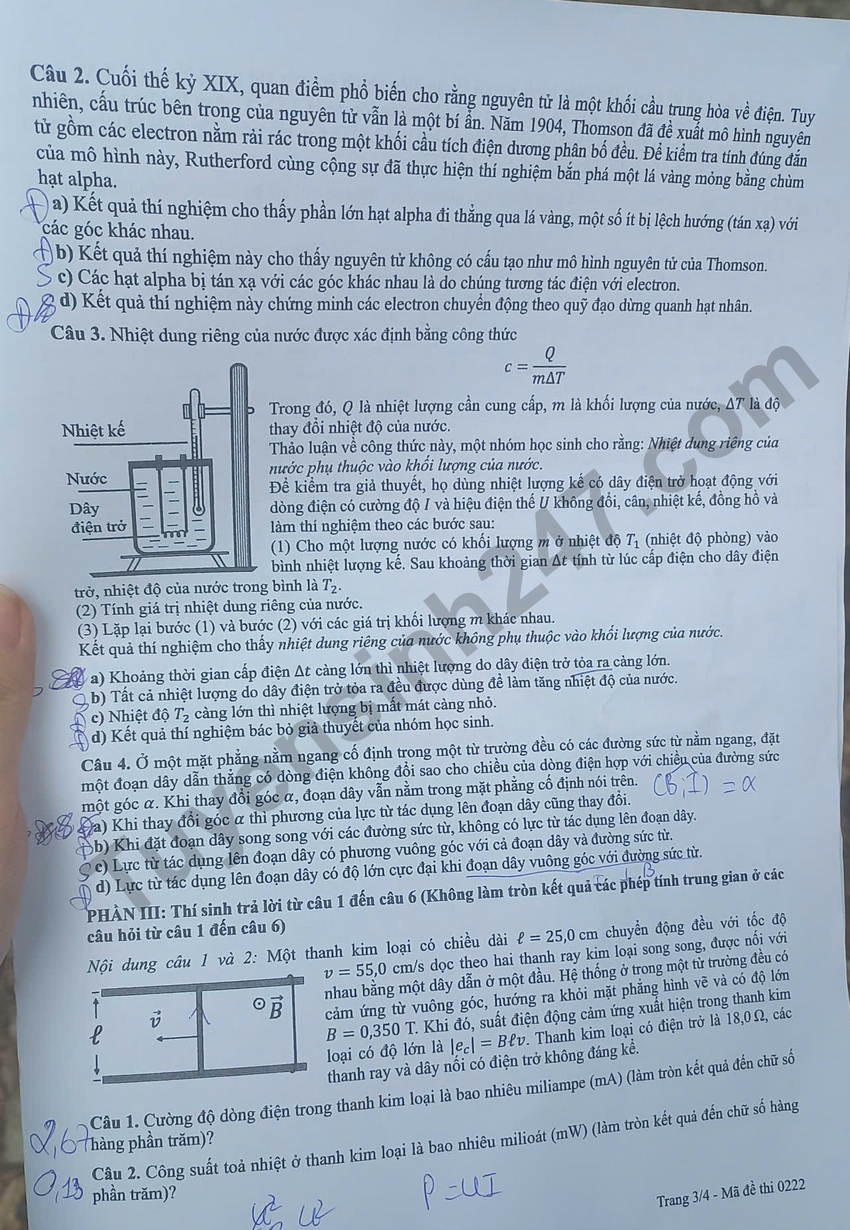 Dap an de thi tot nghiep THPT 2026 mon Ly - Ma de 0222