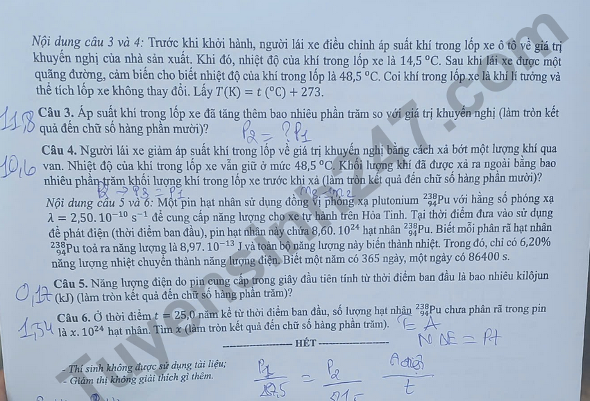 Dap an de thi tot nghiep THPT 2026 mon Ly - Ma de 0222