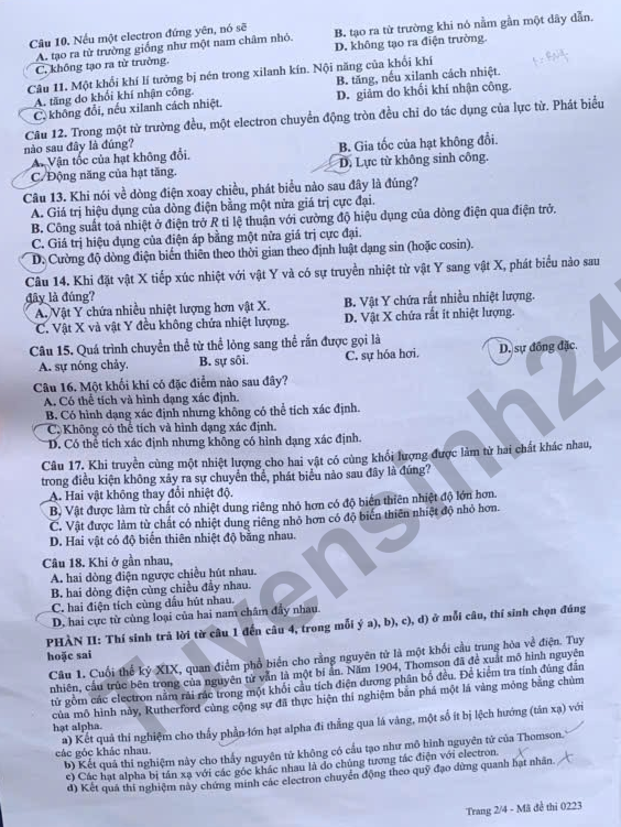 Dap an de thi tot nghiep THPT 2026 mon Ly - Ma de 0223 nhanh va chinh xac