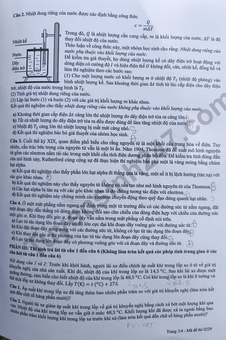 De thi va dap an mon Ly tot nghiep THPT 2026 - Ma de 0229