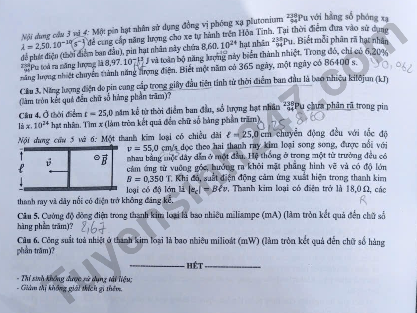 De thi va dap an mon Ly tot nghiep THPT 2026 - Ma de 0229