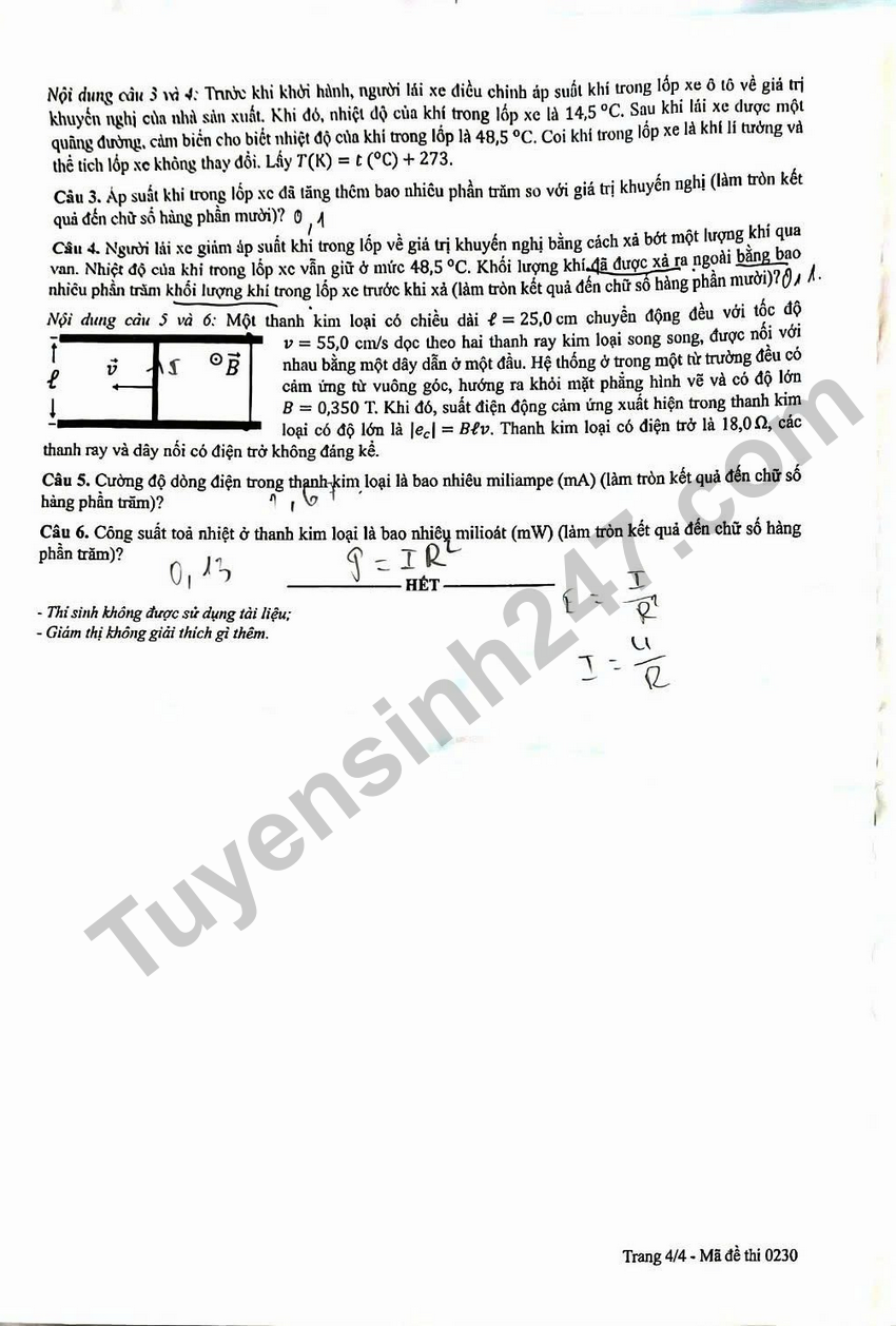 Dap an de thi tot nghiep THPT 2026 mon Ly ma de 0230 chi tiet nhat