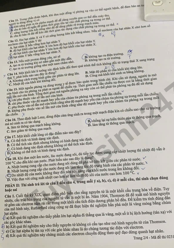 Cap nhat dap an de thi tot nghiep THPT 2026 mon Ly - Ma de 0231