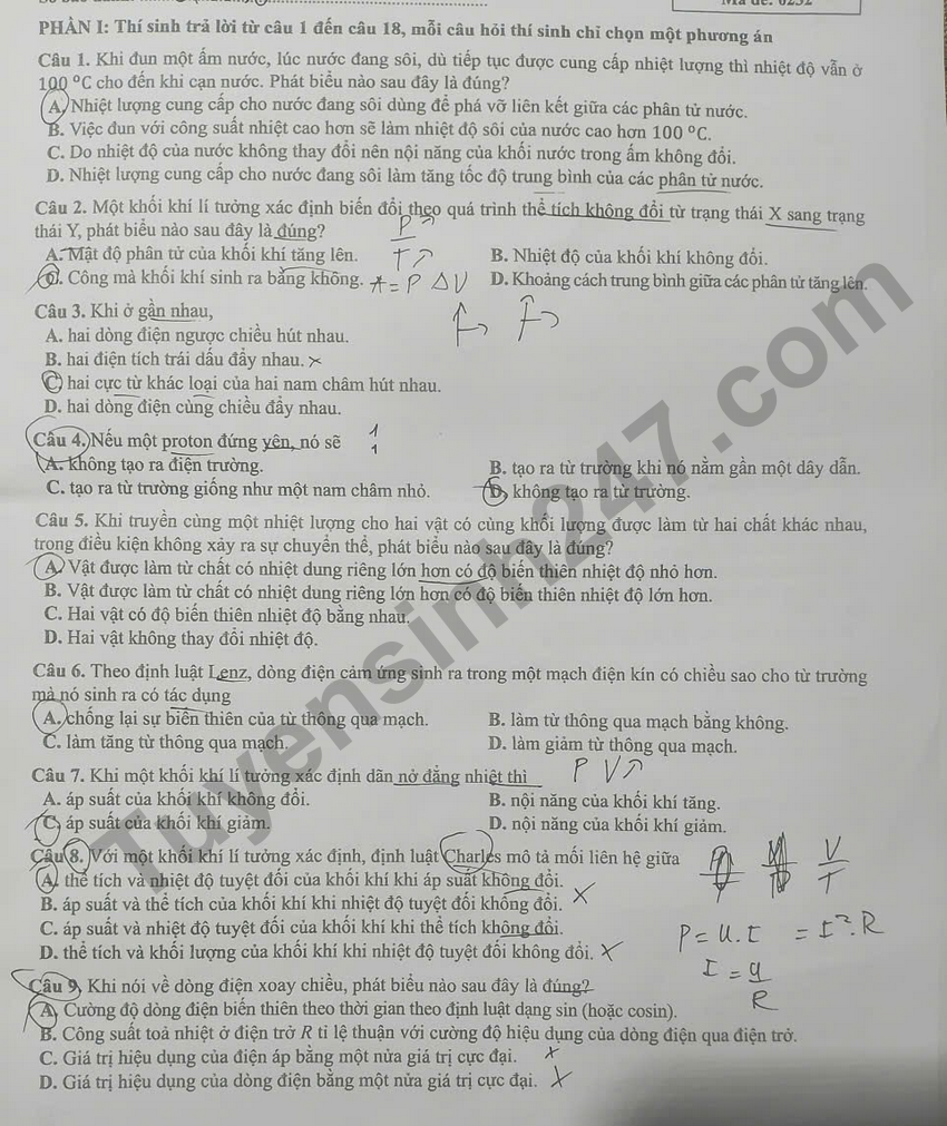Dap an mon Ly ky thi tot nghiep THPT 2026 ma de 0232