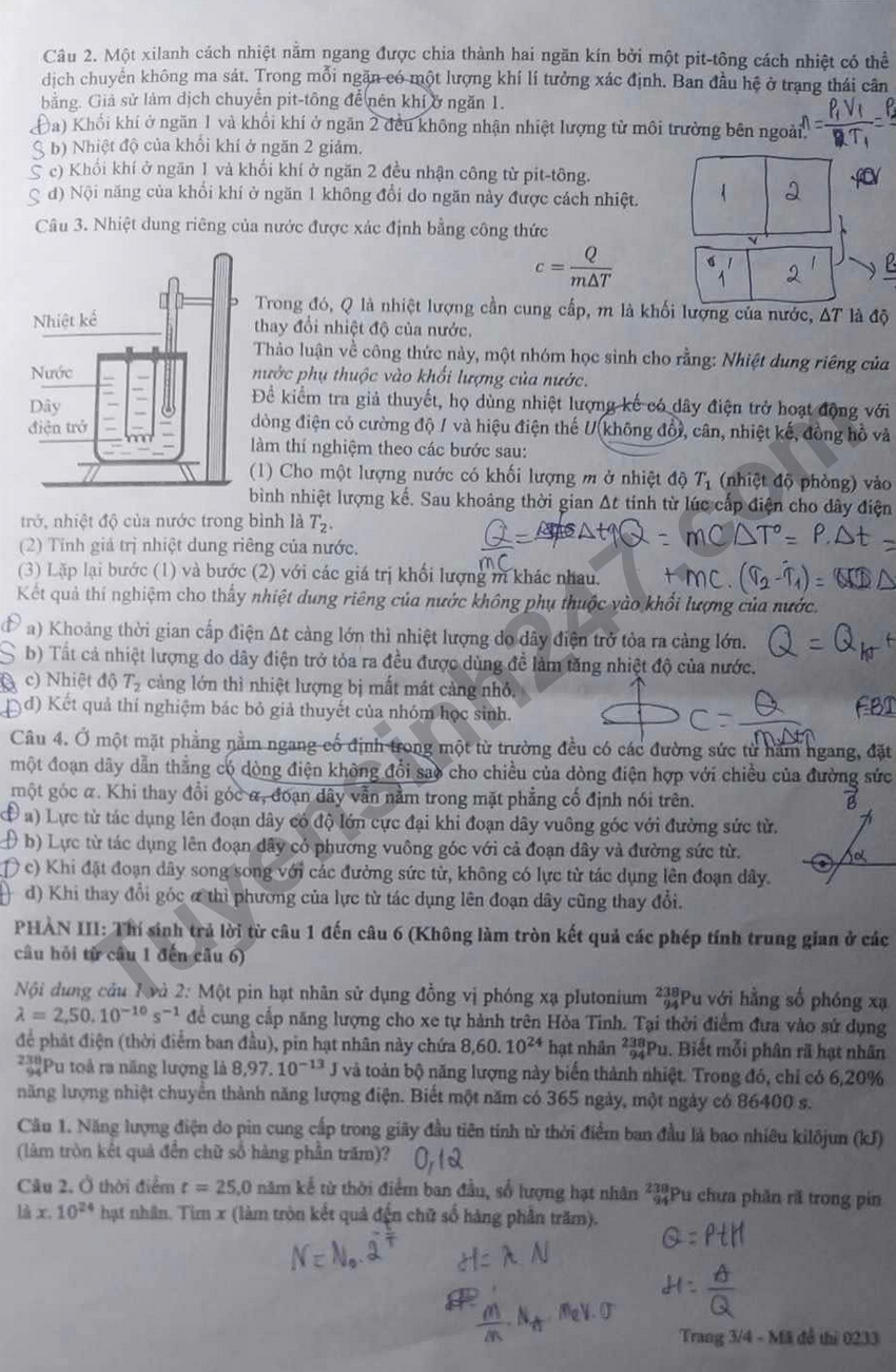 Tra cuu dap an de thi tot nghiep THPT 2026 mon Ly ma de 0233