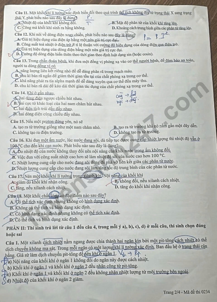 Dap an chi tiet de thi tot nghiep THPT 2026 mon Ly - Ma de 0234
