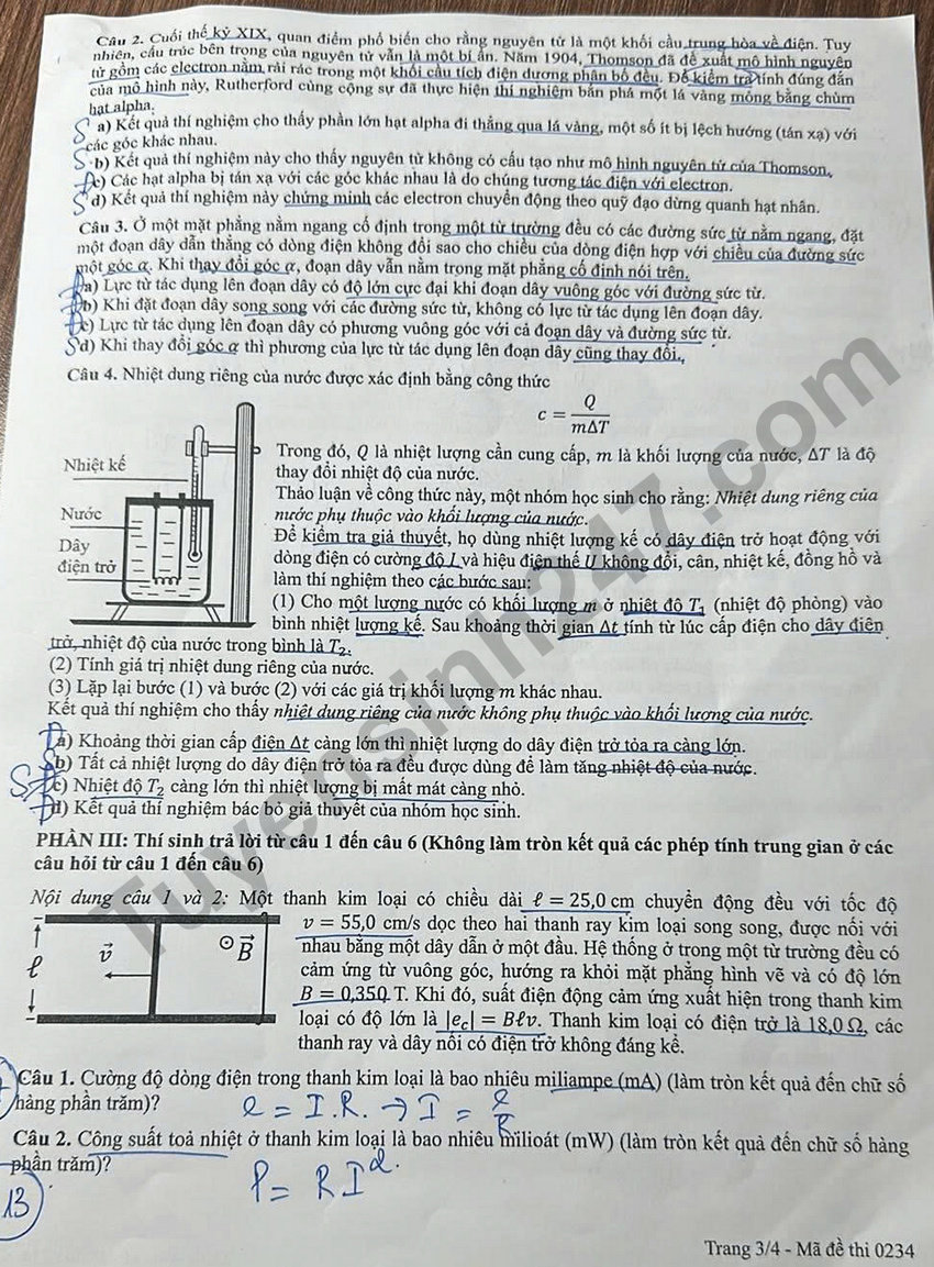 Dap an chi tiet de thi tot nghiep THPT 2026 mon Ly - Ma de 0234