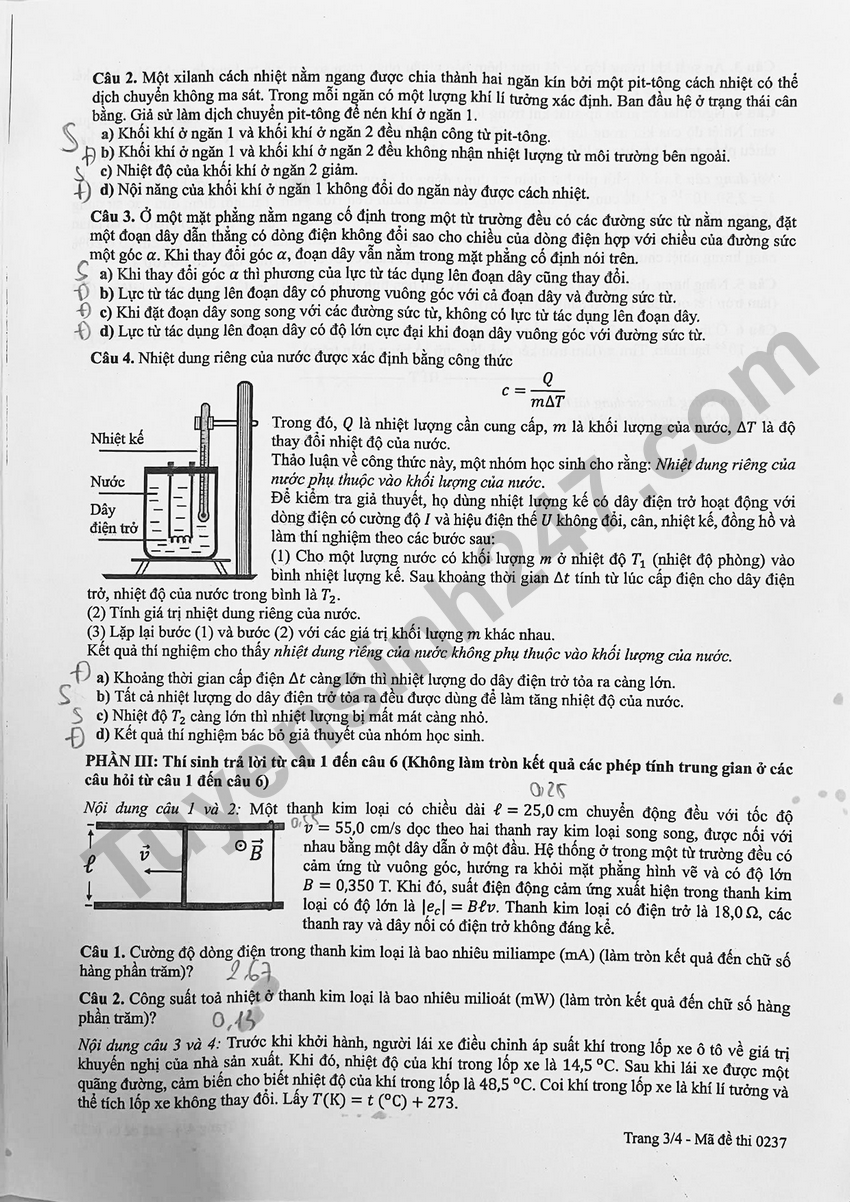 Full dap an de thi tot nghiep THPT 2026 mon Ly - Ma de 0237