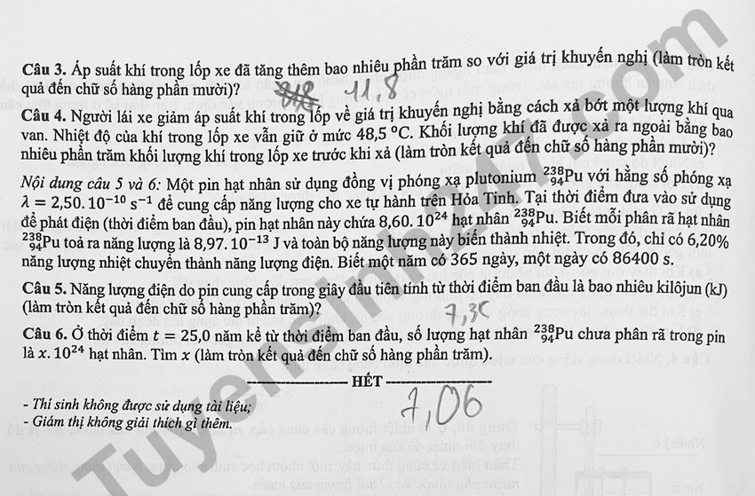 Full dap an de thi tot nghiep THPT 2026 mon Ly - Ma de 0237
