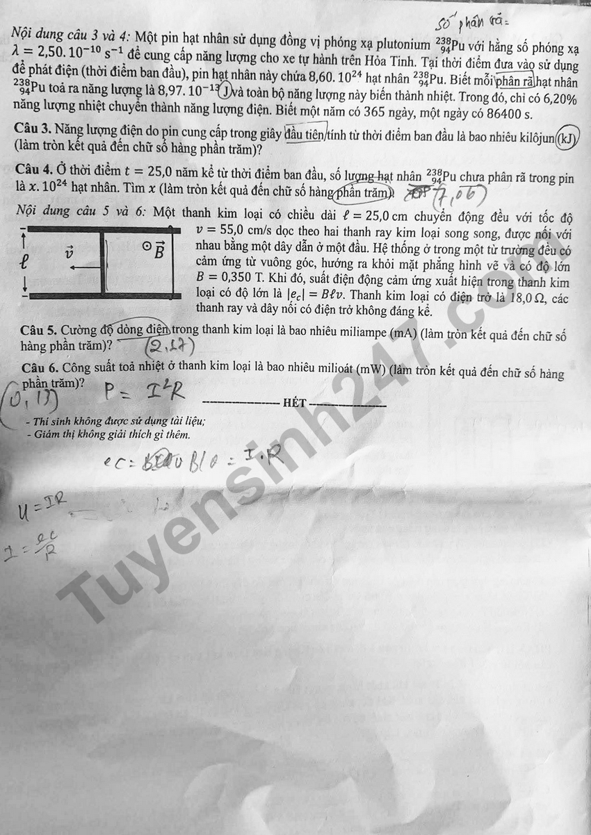 Doi chieu dap an de thi tot nghiep THPT 2026 mon Ly - Ma de 0239