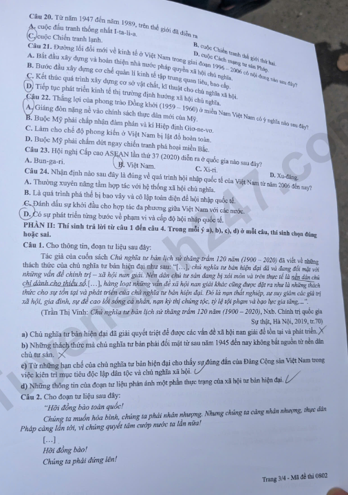 Day du dap an de thi mon Su tot nghiep THPT 2026 - Ma de 0802