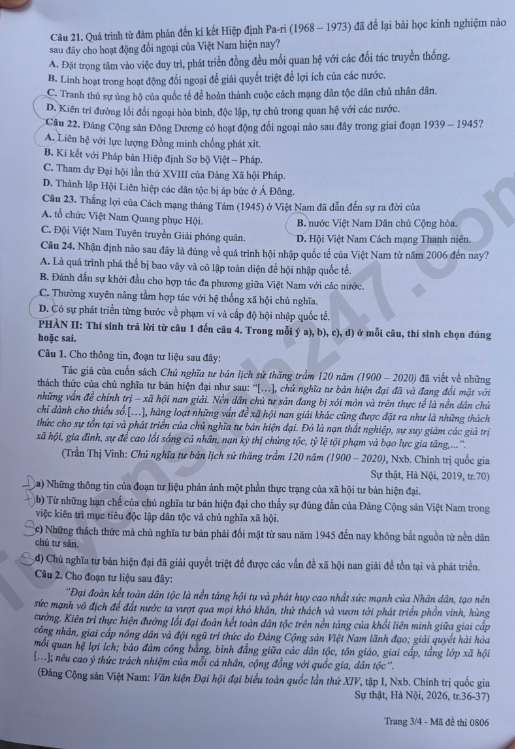 Dap an de thi tot nghiep THPT 2026 mon Su - Ma de 0806