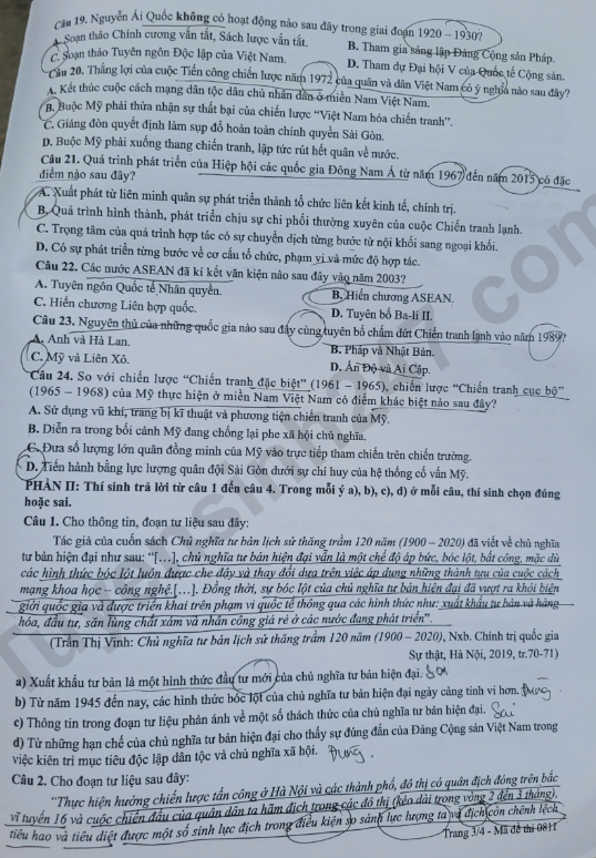 Dap an de thi tot nghiep THPT 2026 mon Su - Ma de 0811