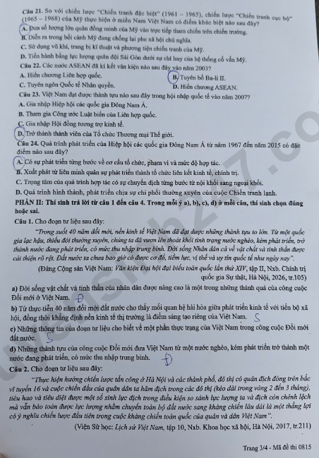Dap an de thi tot nghiep THPT 2026 mon Su - Ma de 0815