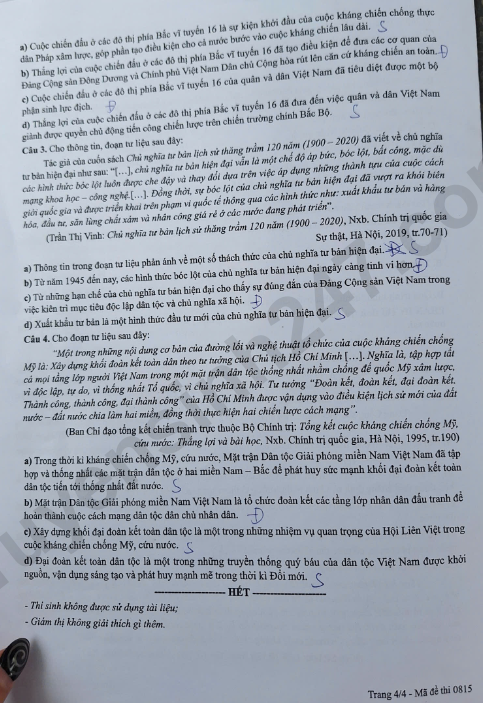 Dap an de thi tot nghiep THPT 2026 mon Su - Ma de 0815