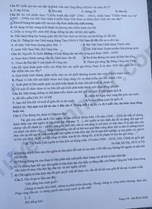 Cap nhat dap an de thi tot nghiep THPT 2026 mon Su - Ma de 0820